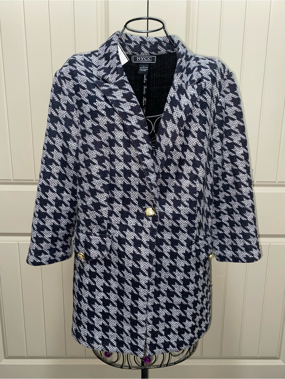 NYCC black  & White Houndstooth Coat size large